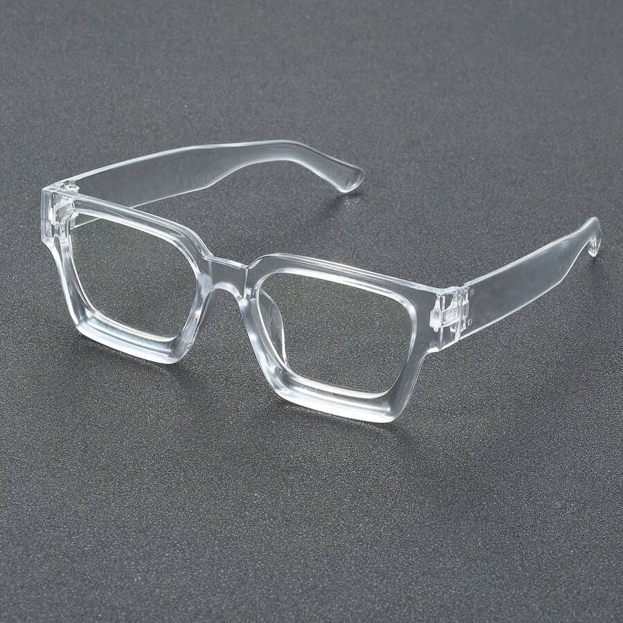 1 Pair Of Men's Transparent Glasses – Modern Square Frame, Not Actual Lenses; Lightweight And Durable Plastic Frame With Transparent Temples. Simple Round/Rectangular Lenses, Suitable For Daily Use, Office, School, And Parties. Ideal For Halloween. - Khung trong suốt màu trắng - Xem 1