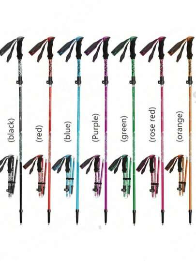 1支轻便伸缩铝合金折叠登山杖，带快速锁定系统，适用于徒步旅行、登山、露营、背包旅行、滑雪等活动，配有杖尖配件，男女通用