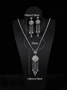 1 Set Women's Wedding Wear Fashion Luxury Tassel Zirconia Earrings, Long Necklace, Jewelry Set, Suitable For Women's Daily, Party, Banquet, Wedding, Birthday Gift, Holiday Gift - earrings necklace set - View 2