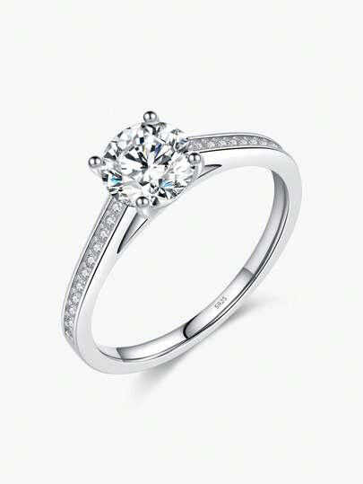  MODIAN D色实验室培育钻石1克拉莫桑石戒指，925纯银经典结婚订婚戒指，珠宝礼品