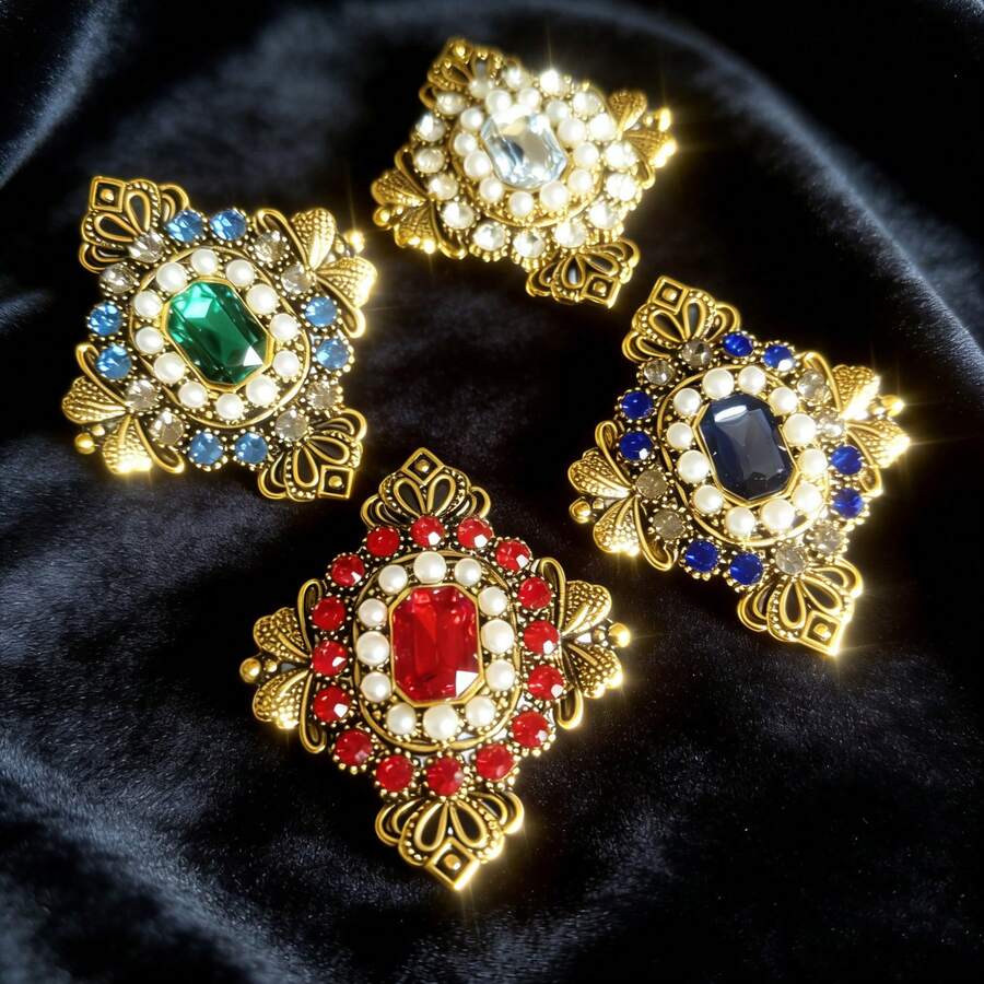 1pc Shiny Vintage Zinc Alloy Retro Palace Style Brooch Pin, Suitable For Women's Daily Wear On Sweaters, Coats, All Year Round - Multicolor - View 1