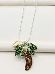 1pc Ocean-Themed Versatile Classic Artificial Crystal & Rhinestone Palm Tree, Seashell Pendant Necklace, Suitable For Women's Beach, Party, Casual, Travel Daily Wear - Multicolor - View 5