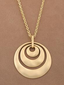 SUPBORA 1pc Fashionable Matte Gold/Silver Color Large Hollow Multi-Layer Metal Circles Pendant Necklace, Big Boho Open Round Pendants Necklaces For Women 24" Long - Gold and Silver - View 2