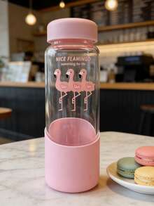 1 pieza Vaso de agua de vidrio grueso de 450ml, diseño de flamenco, anti-escaldadura, para uso en la oficina y viajes - Multicolor - Ver 1