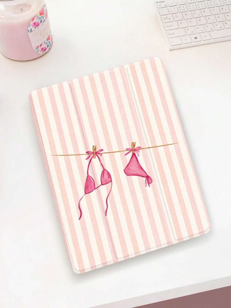 1pc Cute Striped Pattern Flat Protective Case, Compatible With 10.2 Inch 2021/2020 10th/9th/8th Gen, (A16) 11 Inch 11th Generation 2025, Compatible With Samsung Galaxy Tab A8 10.5 Inch 2022, Tablet Protective Cover With Pencil Slot, Support Auto Sleep/Wake Cover - Multicolor - View 1