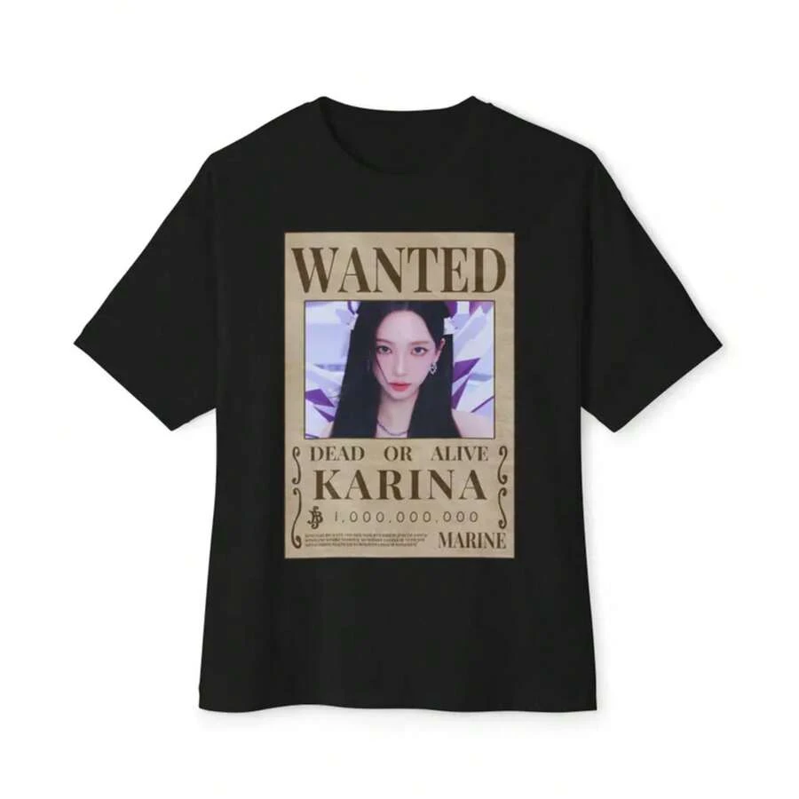 AESPA | Póster de Se Busca de Karina | Camiseta gráfica de ajuste oversize KPOP - Negro - Ver 1