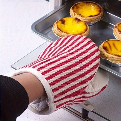 1 Piece Of High Heat-Resistant Oven Gloves - Polyester Baking Gloves, Striped Design, Heat-Resistant And Insulating, Suitable For Barbecue, Baking, And Outdoor Cooking - Ergonomic Kitchen Accessory, Stylish Kitchenware, Oven Gloves And Pot Holder