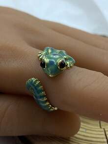 1 pieza Anillo ajustable con diseño de lagarto 3D, estilo punk adecuado para uso diario, fiestas, regalo para amigos - Verde - Ver 3