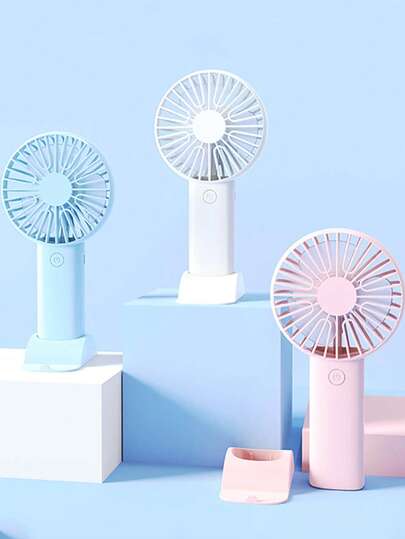 1pc Cute Solid Color Elegant 3-Leaf USB Rechargeable Fan With Stand, Suitable As Phone/Tablet Holder, Cooling For Outdoor Sports, Beach, Office, School, Home Use, Gift For Women