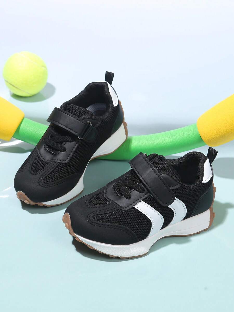 2024 Spring/Autumn Popular Kids Sports Shoes, Leather Upper Casual Chunky Sneakers, Soft Sole Non-Slip For Boys & Girls, Comfortable Sneakers 1 Pair Fashion & Comfortable Girls' Sports Shoes, Boys' Outdoor Non-Slip Versatile Running Shoes, Suitable For School, Sports, All Seasons, Baby First Walking Shoes, Christmas Gift - Black - View 1