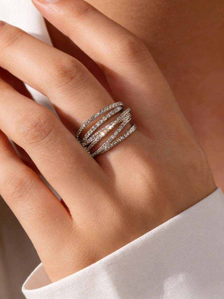 1 时尚无限循环锆石圣诞妈妈/夫人婚礼爱人节日派对礼物戒指 - 銀色 - 查看 1