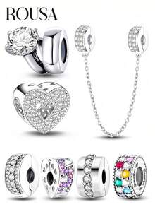 1条925纯银彩色镂空心形串珠手链，适合DIY首饰制作和日常佩戴，适合女孩/女性，也可作为学生用品。 - 銀色 - 查看 13