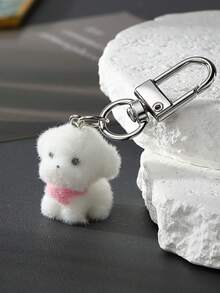 1个可爱植绒树脂小狗钥匙扣 - 卡通小动物钥匙扣 - 包包挂件配饰礼品 - 彩色 - 查看 4