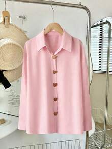 Freeform Women's V-Neck Shirt, Elegant And Versatile For Spring, Summer, Autumn And Winter, Suitable For Commuting, Business, Casual And Vacation, Recommend Ordering One Size Down Due To Oversized Fit - Baby Pink - View 4