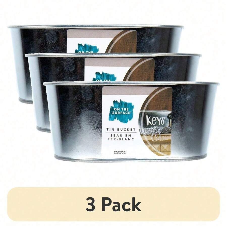 BLUE-(3 Pack) Oval Tin Silver Bucket, Small Galvanized Oval Metal Pail - 1 - Xem 1