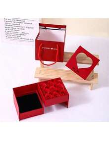 永恒之爱9支玫瑰花束梦幻礼盒（蝴蝶主题），配红色、黑色、粉色带盖纸质首饰盒，情人节首饰盒，婚礼派对首饰盒 - 彩色 - 查看 7