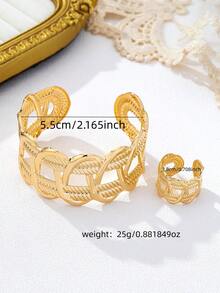 一套几何开口手镯套装（女士） - 金黃色 - 查看 3