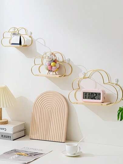 1件装现代金属壁挂式置物架 - 云朵造型，节省空间，适用于客厅、卧室、浴室 - 装饰性实用家居收纳架，卧室配件支架，造型独特，工艺精湛，让您的房间更具美感