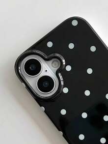 Black Background White Polka Dot Glossy Phone Case Compatible With Apple 11/11 Pro/11 Pro Max, 12/12 Pro/12 Pro Max, 13/13 Pro/13 Pro Max, 14/14 Pro/14 Pro Max, 15/15 Pro/15 Pro Max, 16/16 Pro/16 Pro Max, 17/17 Pro/17 Pro Max - Black - View 6