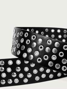 Glisma 1pc Wide Punk Rivet Eyes Waist Belt, Asymmetrical Y2K Baddie Aesthetics Lightweight Versatile Leather Belt - Multicolor - View 5