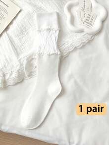 1 Pair Women's Lace Splice Slimming Leg High Socks, Spring/Summer Style, Versatile To Pair With Skirts - Multicolor - View 13