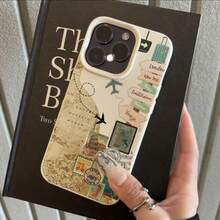 1个TPU材质复古旅行地图拼贴图案手机壳，适用于 17 Pro Max/17/16 Pro Max/15/13/12/11、S20 FE/A15/S24/A55、Note 11/Note 12/Note 13 Pro，全包防摔软壳保护套 - 白色 - 查看 1