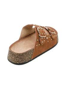 Mules Plateformes à Strass And Clous Dorés - Élégance Été - Camel - View 5