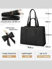 NEWHEY 15.6英寸女士笔记本电脑包，防水皮革笔记本电脑公文包，大容量轻便商务笔记本电脑手提包，专业办公工作包 - 彩色 - 查看 6