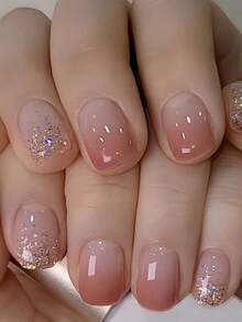 24pcs Short Square UV Glitter Gradient Pink-Orange Candy Color False Nails + 1pc Jelly Glue + 1pc Nail File Set Press On Nails Nail Supplies - 多色 2 - 查看 1