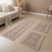 Rectangular Kitchen Rug And Runner Kit 3 Pieces Rhombus - بني فاتح - مشاهدة 1