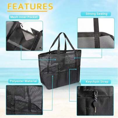 Large Capacity Waterproof Beach Bag, Lightweight Foldable Beach Tote, Portable Travel Bag, Mesh Beach Bag, Multifunctional Shoulder Shopping Bag, Summer Beach Toy Storage Bag, Bathroom Swimming Large Capacity Storage Bag, Travel Beach Essential Handbag