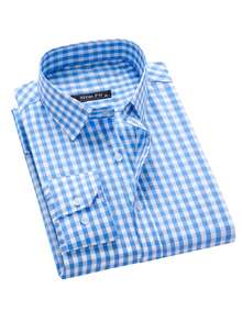 Rand paul Men's Casual Comfortable Checkered Shirt - 淺藍色 - 查看 3