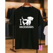 Love Dachshunds Sausage Dog T-Shirt 02 Printed White 100% Cotton Unisex Men's Women's Comfortable - 黑色 - 查看 2