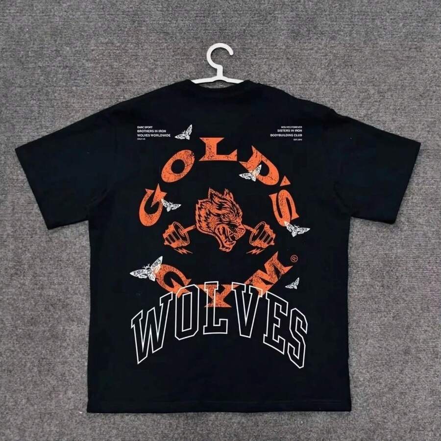 DARCSPORT Wolf Head T-Shirt Summer City Fitness Training Sports Loose Casual Crewneck Men's T-Shirt Couples Pure Cotton - màu đen - Xem 1