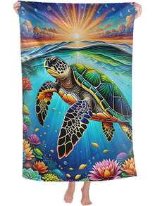 柔软吸水超细纤维沙滩巾，海龟图案 - 大号，夏季防晒好帮手，可机洗，图案精美，圣诞节理想之选 - A - 查看 3