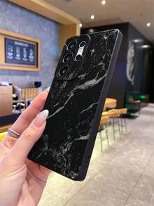 1pc Fashionable Minimalist Full-Screen Black Marble Pattern Painted, Black Matte Texture TPU Material Eye-Catching Anti-Drop Phone Case, Suitable As Gift For Boyfriend/Girlfriend, Compatible With Samsung, And Other Android Models - Multicolor - View 6