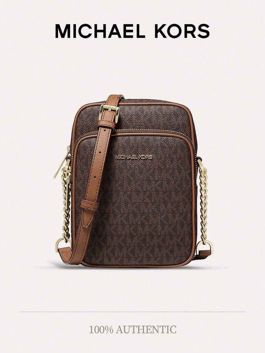 Michael Kors Jet Set Travel Medium Logo Crossbody Bag In Signature Logo Canvas Bags For Women Crossbody Bag Square Bag Large Capacity For Casual,Office,Travel,Shopping,School And Gift For Her,35F1GTVC2B - Brown - View 1