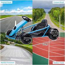 Juguete de Go Kart para niños de 24V 9Ah, coche a la deriva de alta velocidad de 8.1MPH con motores de 2x300W, asiento XL de 14.3", marco de metal completo, música, pantalla de potencia, carga máxima de 155 libras de carreras para niños de 8 a 12 años - Azul - Ver 7