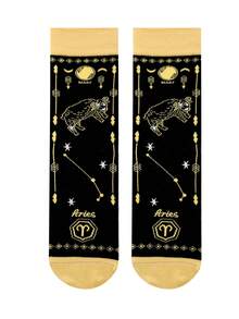 1/3/6/12 Pairs Women Comfortable & Fun Zodiac Sign Pattern Mid-Calf Socks - Multicolor - View 12