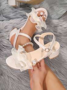 Sandalias de verano con tirantes para mujer, nueva moda con una hebilla y volantes de encaje, sandalias de hada - Beis - Ver 2