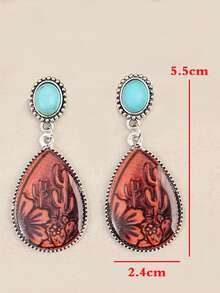 Pendientes de botón con flor de resina rojo-marrón estilo bohemio, pendientes de gota de turquesa verde en capas - Multicolor - Ver 6