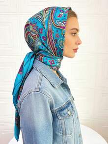 1pc Paisley Pattern Printed 90cm Fabric Square Scarf, Can Be Used As Headwrap, Bandana Or Shawl Elegant Bandana,Hair Band,Head Band Ideal For Dressing Up Your Look - Red - View 6