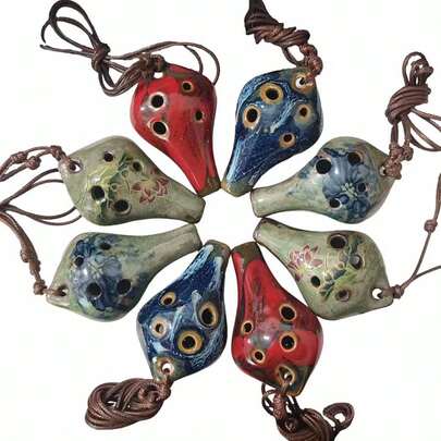 1 chiếc Ocarina gốm thủ công kèm dây treo, sáo đất sét mini bỏ túi, nhạc cụ hơi di động, quà lưu niệm độc đáo, món quà lý tưởng cho các dịp lễ, có thể chơi, sưu tầm và dùng làm vật trang trí, quà tặng độc đáo