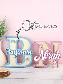 1pc Personalized Custom Letter Nameplate, Wooden Baby Nameplate, Three-Layer Composite Process Newborn Gift Signboard. Our Custom Capital Letter Combination Plaque Perfectly Combines Elegance And Fun, Aiming To Add Personalized Elements To Baby Rooms - Black - View 3