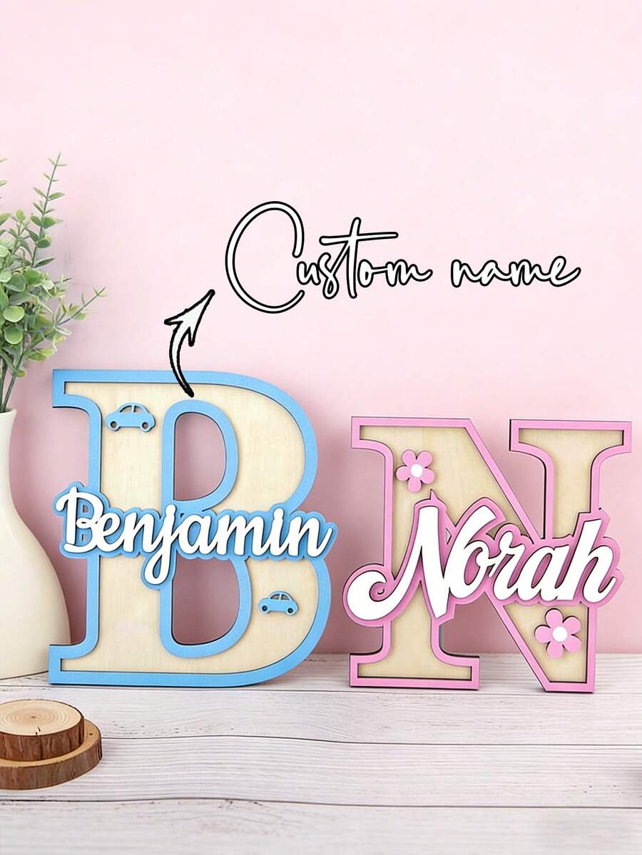 1pc Personalized Custom Letter Nameplate, Wooden Baby Nameplate, Three-Layer Composite Process Newborn Gift Signboard. Our Custom Capital Letter Combination Plaque Perfectly Combines Elegance And Fun, Aiming To Add Personalized Elements To Baby Rooms