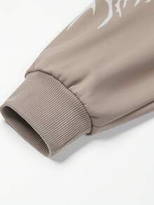 Voidago Sudadera con capucha con cremallera para hombres con estampado de letras y números, bolsillo grande, chaqueta deportiva casual para primavera y otoño, chaqueta de sudadera de alta calidad - Caqui - Ver 6