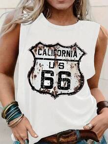 Graphic Print Tank Top, Sleeveless Casual Top For Summer & Spring, Women's Clothing - White - View 1
