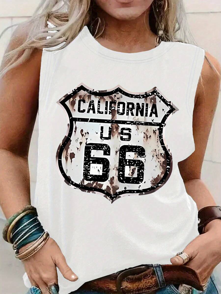 Graphic Print Tank Top, Sleeveless Casual Top For Summer & Spring, Women's Clothing - White - View 1