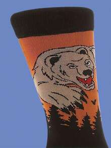 1 Pair Of Halloween-Themed Socks - Ferocious Bear & Forest Silhouette Pattern With "Spooky Night" Inspired Design, Creative Novelty Socks For Daily Casual Wear, Ideal Gift For Halloween Enthusiasts, Year-Round Fashion Leisure Socks - Multicolor - View 4