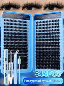 This 512/544/384/200pcs D-Shaped Curly & Fluffy False Eyelashes Set Includes Beginner-Friendly Eyelash Tutorials, DIY Segmented False Lashes For Creating A Dense & Voluminous Look, And Provides Natural, Spiky, Cartoon, And Single-Spike Eyelash Styles, As Well As Eyelash Glue, Setting Powder, Tweezers, And Eyelash Brush. It Can Enlarge The Eyes And Is Reusable. - 藍色 - 查看 12